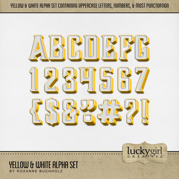Yellow & White Alpha Set Digital Art - Digital Scrapbooking Kits