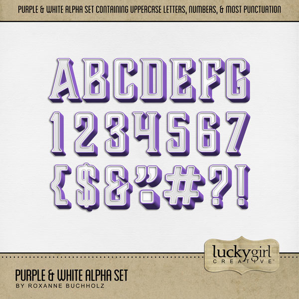 Purple & White Alpha Set Digital Art - Digital Scrapbooking Kits