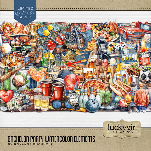 Bachelor Party Watercolor Elements Digital Art - Digital Scrapbooking Kits
