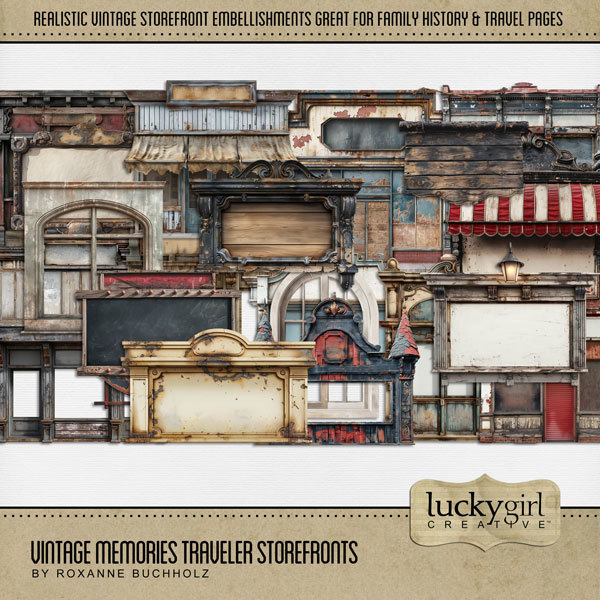 Vintage Memories Traveler Storefronts Digital Art - Digital Scrapbooking Kits