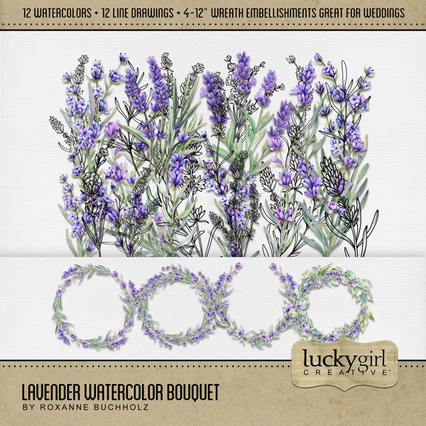 Lavender Watercolor Bouquet Digital Art - Digital Scrapbooking Kits