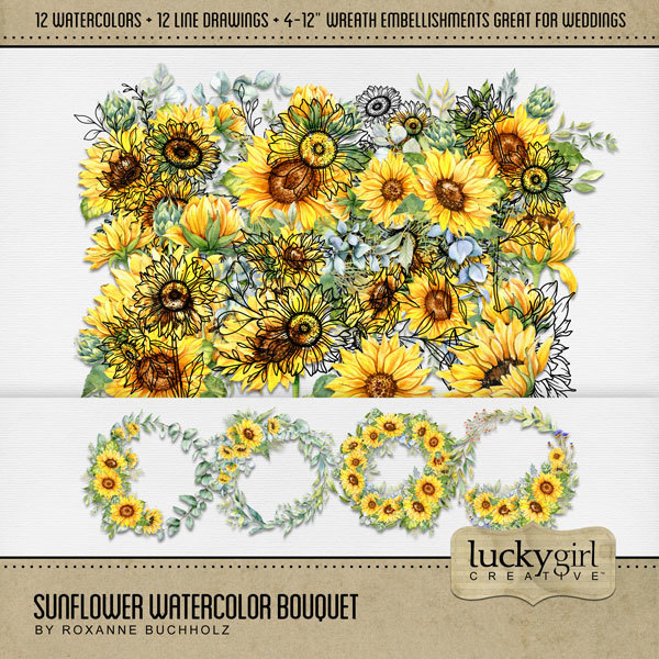 Sunflower Watercolor Bouquet Digital Art - Digital Scrapbooking Kits