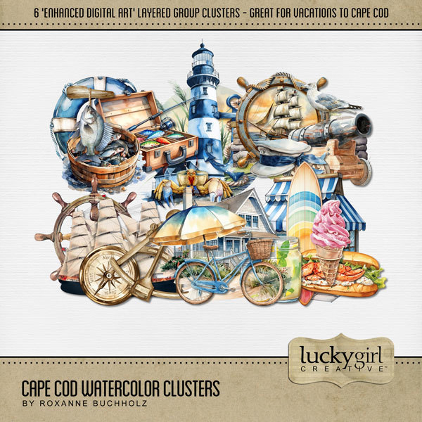 Cape Cod Watercolor Clusters Digital Art - Digital Scrapbooking Kits