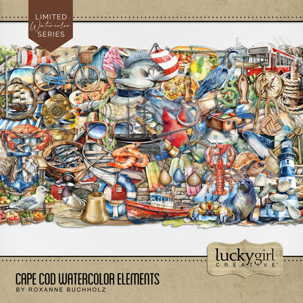 Cape Cod Watercolor Elements Digital Art - Digital Scrapbooking Kits