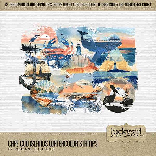 Cape Cod Islands Watercolor Stamps Digital Art - Digital Scrapbooking Kits