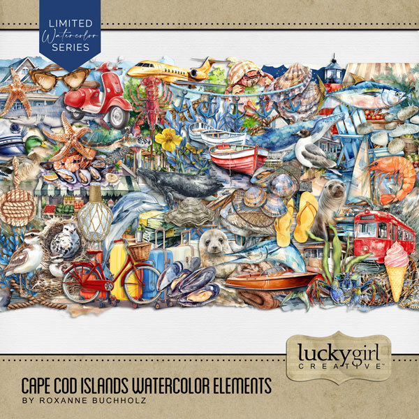 Cape Cod Islands Watercolor Elements Digital Art - Digital Scrapbooking Kits