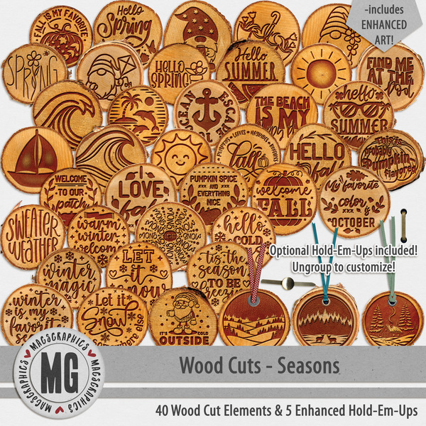 Wood Cuts Seasons Digital Art - Digital Scrapbooking Kits