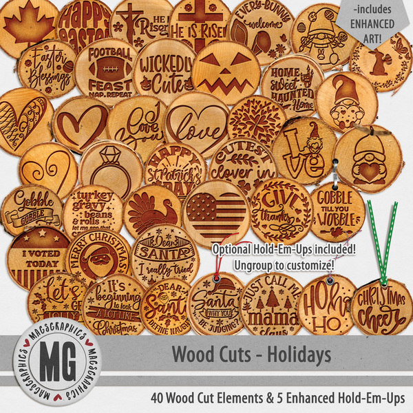 Wood Cuts Holidays Digital Art - Digital Scrapbooking Kits