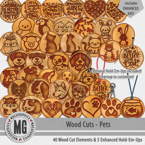 Wood Cuts Pets Digital Art - Digital Scrapbooking Kits