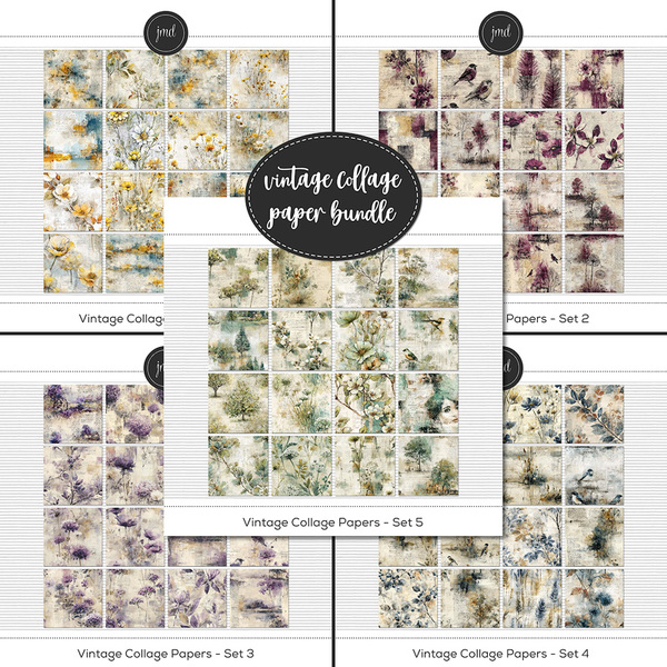 Vintage Collage Paper Bundle Digital Art - Digital Scrapbooking Kits