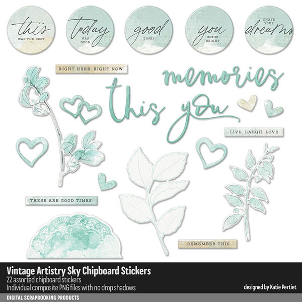 Vintage Artistry Sky Chipboard Stickers Digital Art - Digital Scrapbooking Kits