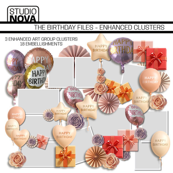 The Birthday Files - Enhanced Art Clusters Digital Art - Digital Scrapbooking Kits