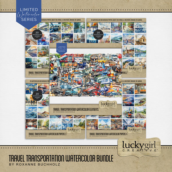Travel Transportation Watercolor Bundle Digital Art - Digital Scrapbooking Kits