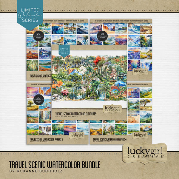 Travel Scenic Watercolor Bundle Digital Art - Digital Scrapbooking Kits