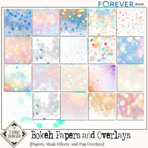 Bokeh Papers and Overlays Digital Art - Digital Scrapbooking Kits
