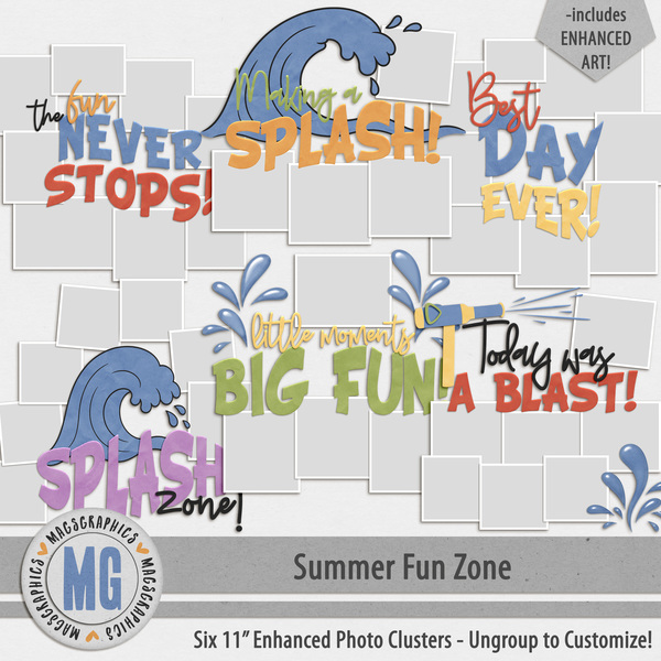 Summer Fun Zone Enhanced Photo Clusters Digital Art - Digital Scrapbooking Kits