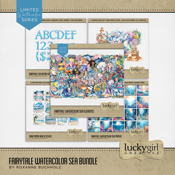 Fairytale Watercolor Sea Bundle Digital Art - Digital Scrapbooking Kits
