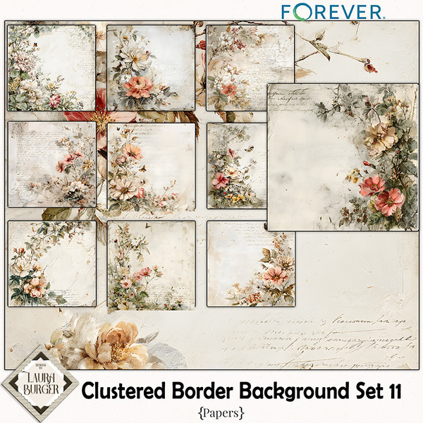 Clustered Border Backgrounds Set11 Digital Art - Digital Scrapbooking Kits