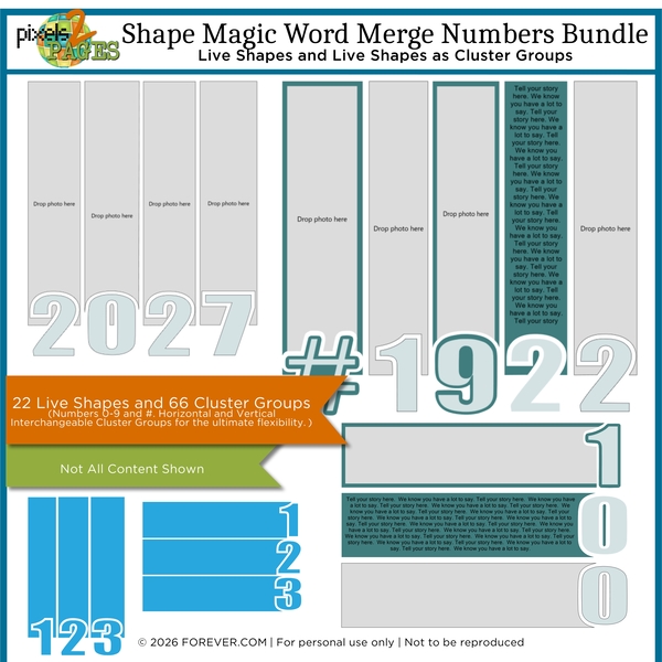 Shape Magic Word Merge Numbers Bundle Digital Art - Digital Scrapbooking Kits