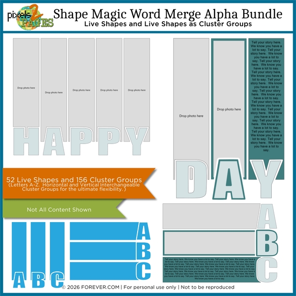 Shape Magic Word Merge Alpha Bundle Digital Art - Digital Scrapbooking Kits