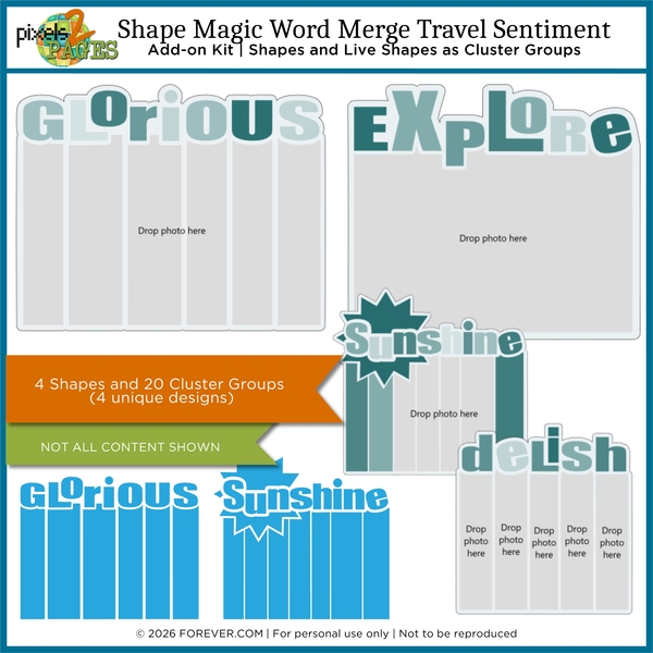 Shape Magic Word Merge Travel Sentiment Add-on Digital Art - Digital Scrapbooking Kits