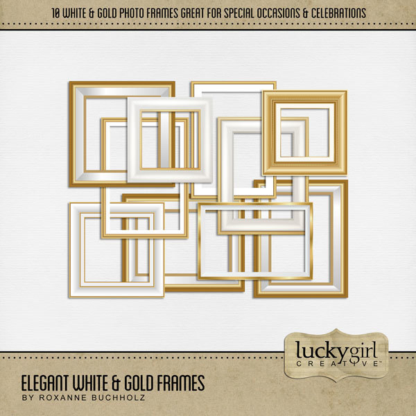 Elegant White & Gold Frames Digital Art - Digital Scrapbooking Kits