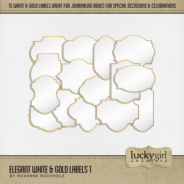Elegant White & Gold Labels 1 Digital Art - Digital Scrapbooking Kits