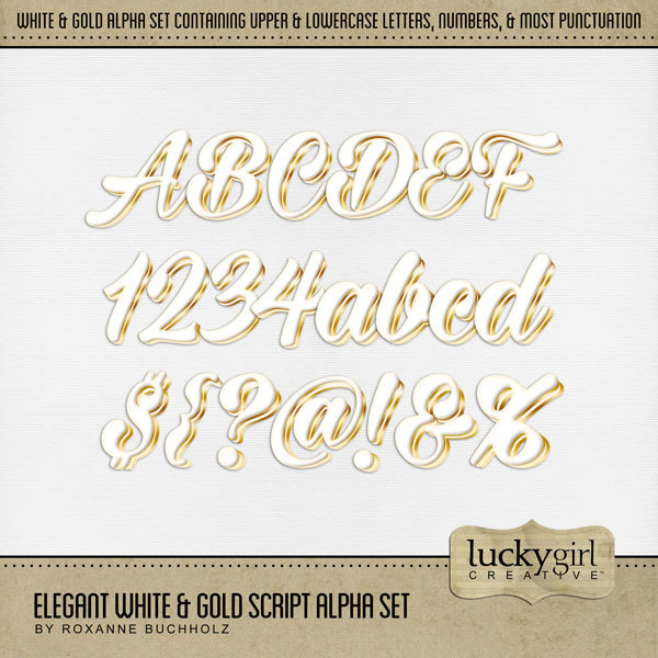 Elegant White & Gold Script Alpha Set Digital Art - Digital Scrapbooking Kits