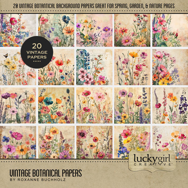 Vintage Botanical Papers Digital Art - Digital Scrapbooking Kits