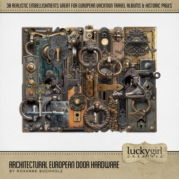 Architectural European Door Hardware Digital Art - Digital Scrapbooking Kits