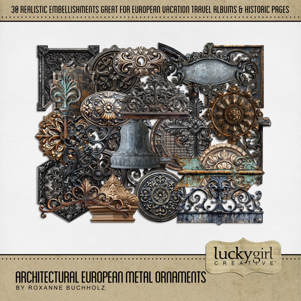Architectural European Metal Ornaments Digital Art - Digital Scrapbooking Kits