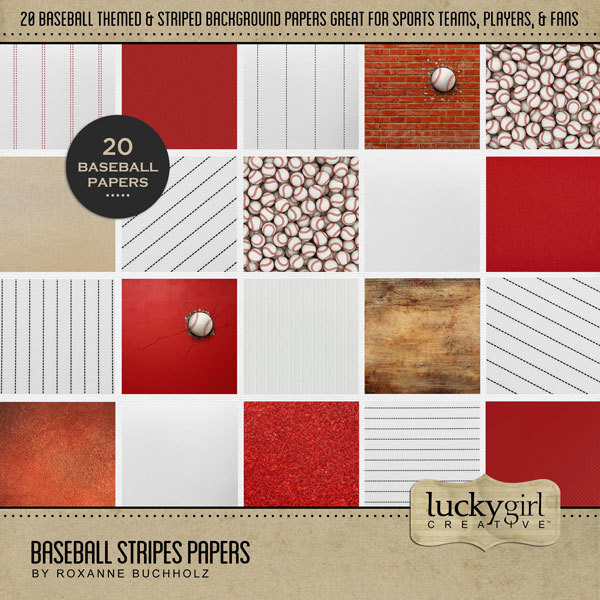 Baseball Stripes Papers Digital Art - Digital Scrapbooking Kits
