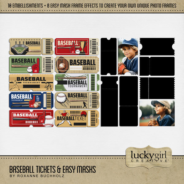 Baseball Tickets & Easy Masks Digital Art - Digital Scrapbooking Kits
