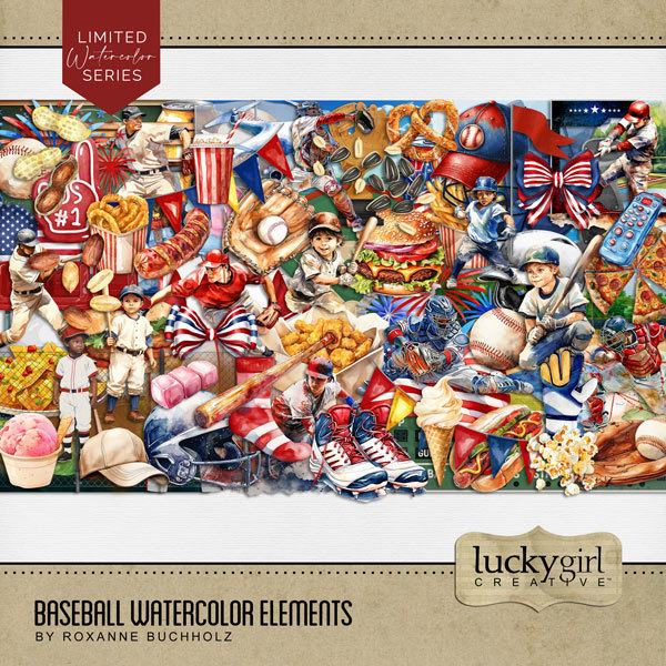 Baseball Watercolor Elements Digital Art - Digital Scrapbooking Kits
