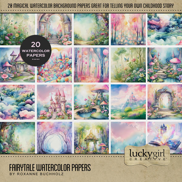 Fairytale Watercolor Papers Digital Art - Digital Scrapbooking Kits