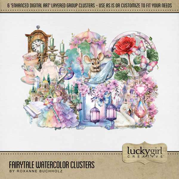 Fairytale Watercolor Clusters Digital Art - Digital Scrapbooking Kits