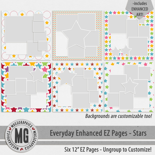Everyday Enhanced EZ Pages - Stars Digital Art - Digital Scrapbooking Kits