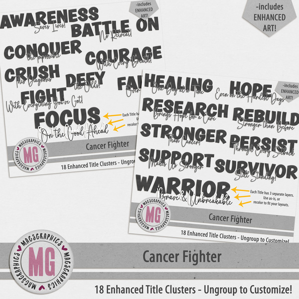 Cancer Fighter Enhanced Title Duos Digital Art - Digital Scrapbooking Kits