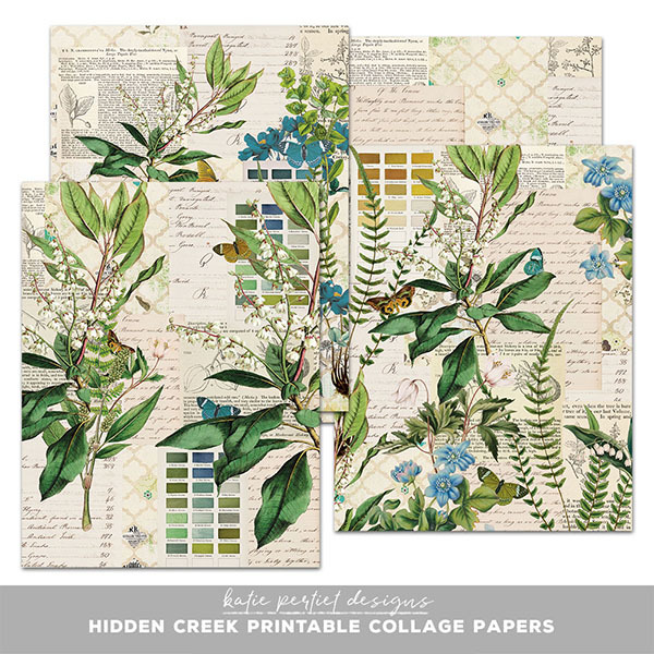 Hidden Creek Collage Papers Digital Art - Digital Scrapbooking Kits