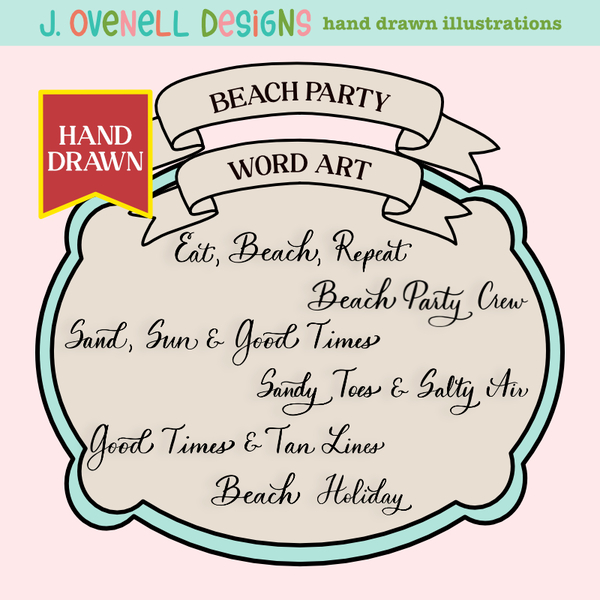 Beach Party Word Art Digital Art - Digital Scrapbooking Kits