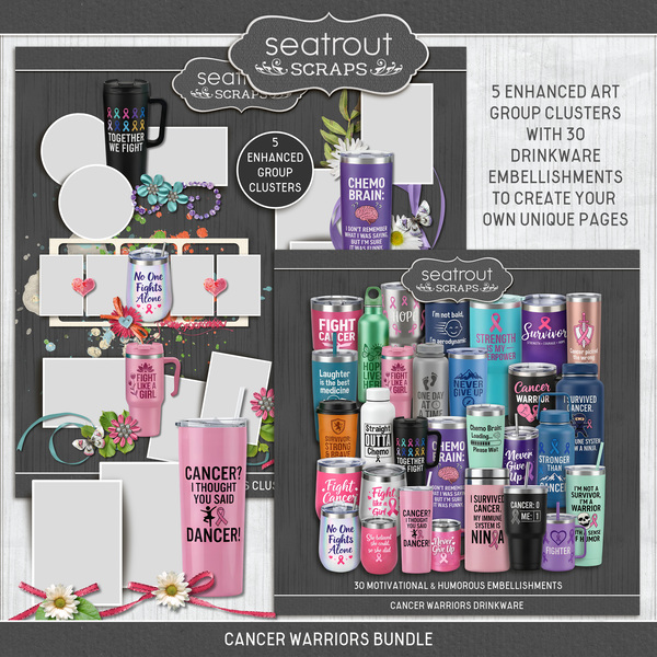 Cancer Warriors Bundle Digital Art - Digital Scrapbooking Kits
