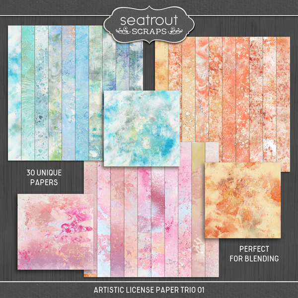Artistic License Paper Trio 01 Digital Art - Digital Scrapbooking Kits