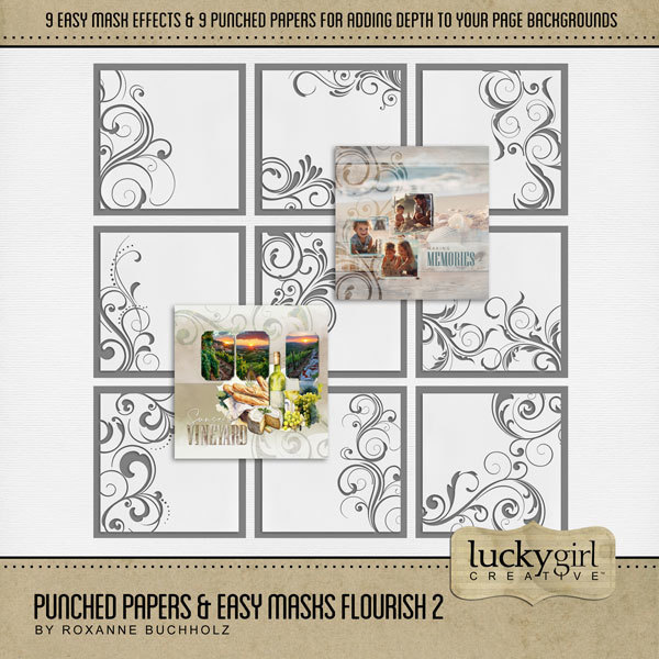 Punched Papers & Easy Masks Flourish 2 Digital Art - Digital Scrapbooking Kits