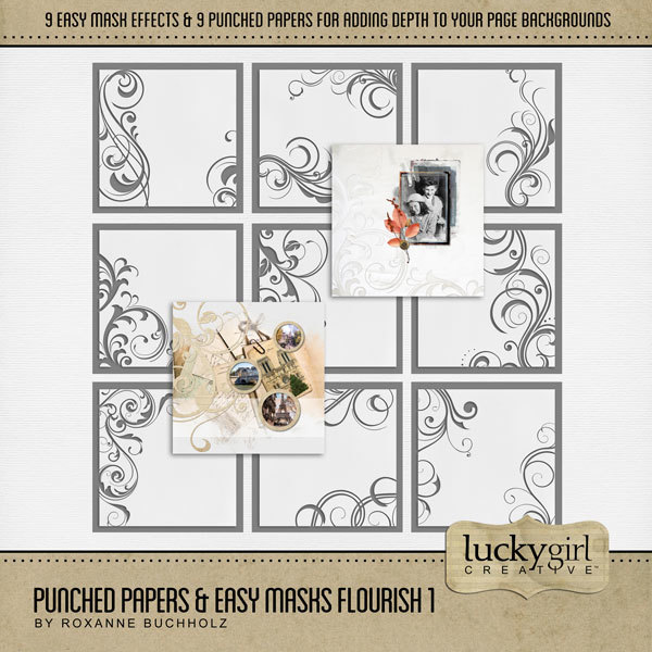 Punched Papers & Easy Masks Flourish 1 Digital Art - Digital Scrapbooking Kits
