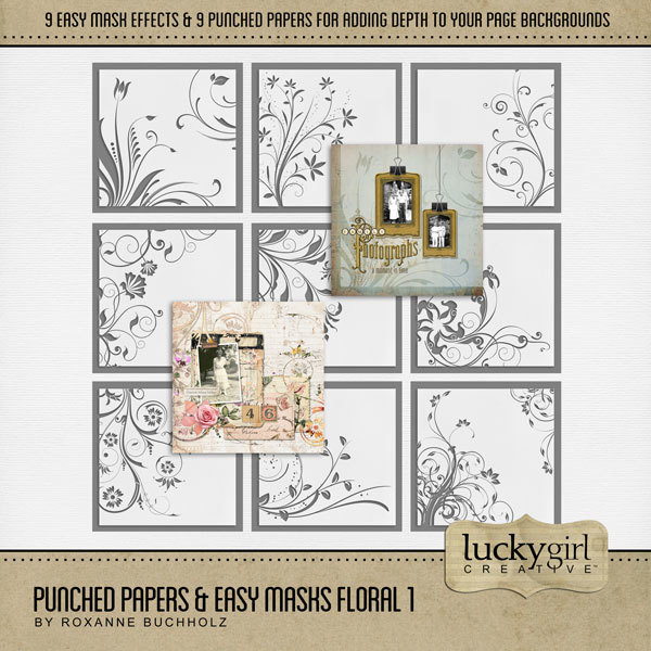 Punched Papers & Easy Masks Floral 1 Digital Art - Digital Scrapbooking Kits