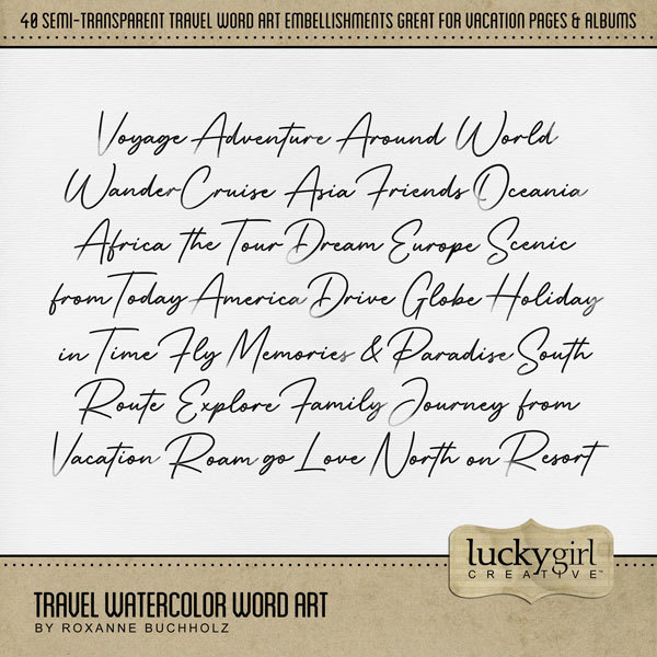 Travel Watercolor Word Art Digital Art - Digital Scrapbooking Kits