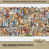 Travel Landmarks Watercolor Elements