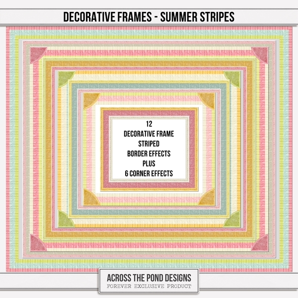 Decorative Frames - Summer Stripes Digital Art - Digital Scrapbooking Kits