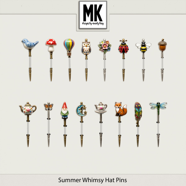 Summer Whimsy Hat Pins Digital Art - Digital Scrapbooking Kits
