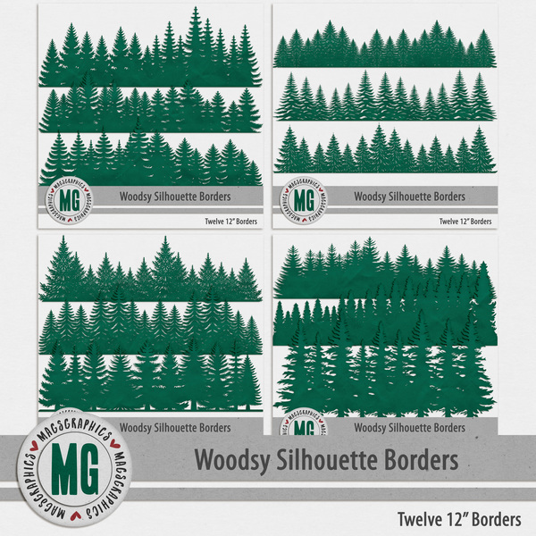 Woodsy Silhouette Borders Digital Art - Digital Scrapbooking Kits